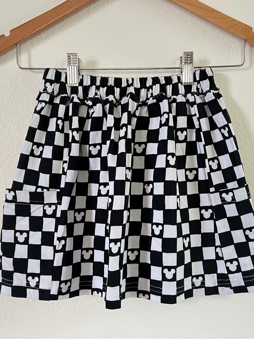 Black & White Checkerboard Skirt with Mickey Head Motif